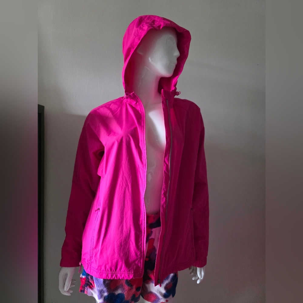 Asics Pink Jacket Wind And Water Resistant Lightweight Hooded Zipper Pockets
